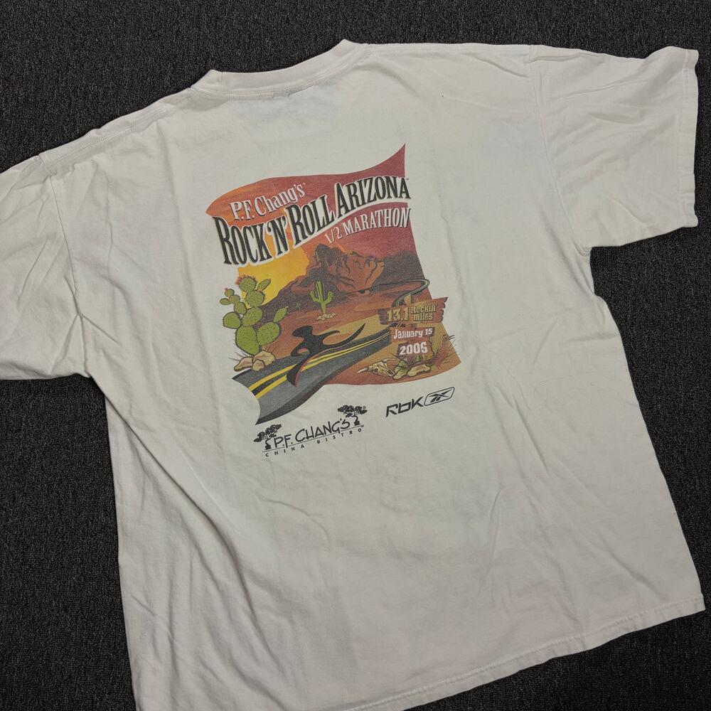 Vintage Y2k 2005 Rock N Roll Marathon Arizona Running Race White Graphic Tee XL
